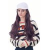NJJYXH White Hat Wig for Women Long Wavy Baseball Cap Wig with Curly Hair Extensions Synthetic Reddish Brown Wig Adjustable Baseball Hat