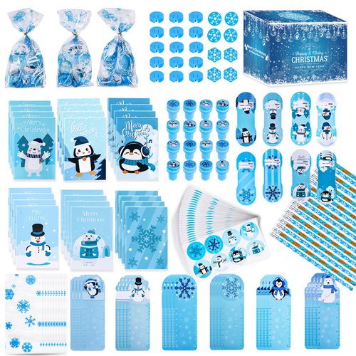boveeny 216PCS Christmas Stationery Party Favors Bulk Winter Themed Stationery Treat Bags Birthday Supplies for Stocking Goodie Bags Stuffer Exchange School Games Prizes