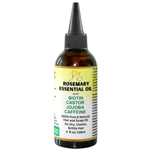 Pomberries Rosemary Hair Growth Oil with Castor & Jojoba, Infused with Biotin & Caffeine for Wavy, Curly, Coily, Coarse, Weak, Thinning Hair, Hair and Scalp Treatment, Help Reduce Hair Loss 4 fl oz