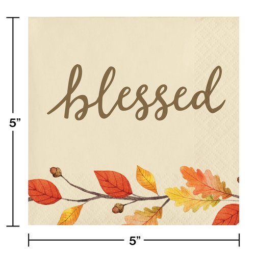 Creative Converting Thankful Beverage Napkins, 5", Multi-color