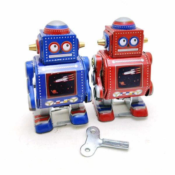 Charmgle Mini Retro Tin Toy Robot Model Machine Toy Wind-Up Toy Handicrafts Wraps Clockwork Walking Robot Toy Adult Collection Home Decoration Blue
