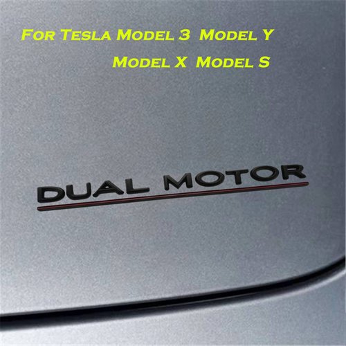yhcdsea Model 3 Y Dual Motor Badge Emblem Sticker Plaid Decor Compatible for Tesla Model 3 Y X S Accessories (Matt Black-Red Line)