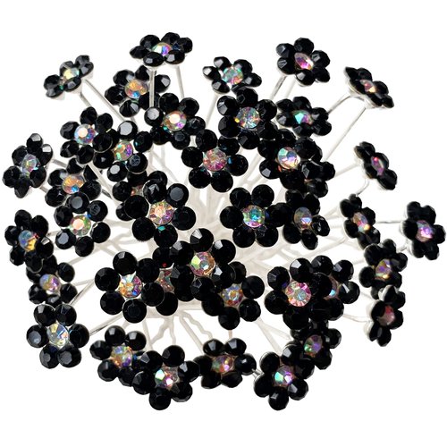 BETITETO Rhinestone Flower Hair Pins, 40 Pcs U-Shaped Crystal Party Wedding Bridal Hair Accessories for Women Girls (Black)