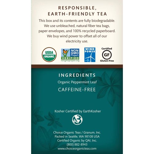 Choice Organic Teas Caffeine Free Herbal Tea, Peppermint, 16 Count