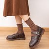 MarJunSep Women's Cute Ruffle Frilly Socks Neutral Thin Cotton Knit Crew Socks Ribbed Slouch Lettuce loafer Socks 6 Pairs