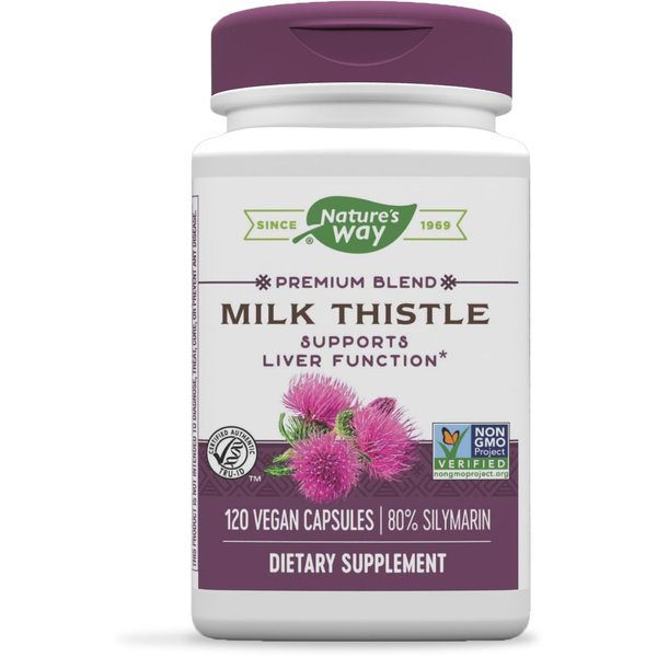 Nature's Way Milk Thistle, Premium Blend, 80% Silymarin per serving, Non-GMO, 120 Capsules
