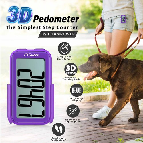 Pedometer for Walking, Super Portable Accurately Pedometer for Kids Women Seniors, 3D Step Counter for Walking, Digital Step Tracker with Clip Lanyard, Purple