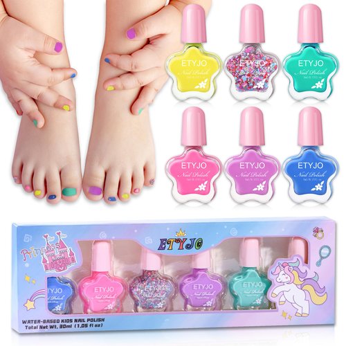 ETYJO Kids Nail Polish - Non-Toxic Nail Polish Set For Girls,Quick Dry Water Based Peel off Nail Polish for Kids,6 Rainbow Colors Girls Nail Polish Kit for Kids Age 3+