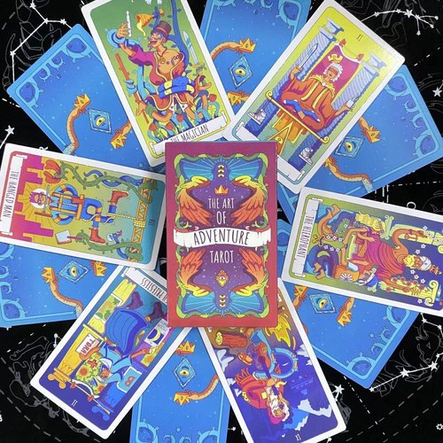 Atesswy The Art of Adventure Tarot Deck - A Whimsical and Vibrant 78-Card Deck with Guidebook, Standard Size: 4.75" x 2.75" (120mm x 70mm)