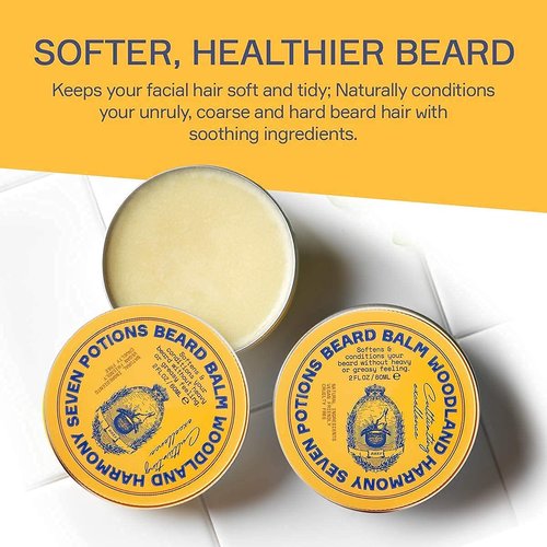 Seven Potions Beard Balm 2 oz. 100% Natural Beard Softener with Jojoba Oil. Makes Your Beard Soft, Stops Beard Itch, Leaves it Nourished, Naturally Shiny & Healthy (Woodland Harmony)