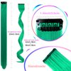 12 PCS Green Hair Extensions Clip in, Curly Wavy Colored Extension for Kids Girls - Party Highlights Synthetic Hairpiece 17 inch