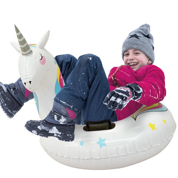 MinnARK Sports Unicorn Snow Tube: Inflatable Snow Toy for Kids, Winter Sled, Animal Snow Toy