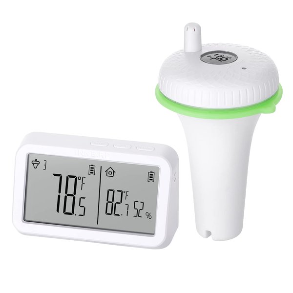 INKBIRD IBS-P02R Floating Wireless Thermometer Set with Indoor Temperature Humidity Monitor, IPX7 Waterproof, for Swimming Pools, Hot Tubs, Small Ponds, Aquariums