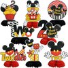 TONIFUL 2nd Birthday Black Red Yellow Mouse Themed Table Honeycomb Centerpieces, Red Mouse Table Topper Decor, Letter TWO for Second Birthday Party Supplies Party Decorations (8 Pcs)