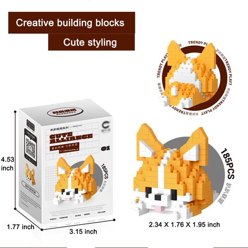 ALITTDRE Cute Animal Building Block Adult Micro Building Blocks Mini Building Block Animals Toy Panda Raccoon Model Kit Home Decors for Kids and Adults(Corgi)