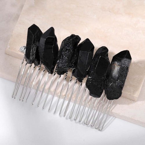 Casdre Crystal Bride Wedding Hair Accessories Quartz Bridal Hair Comb Rhinestone Hair Piece for Women and Girls (E Black)