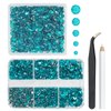 qiipii 3060PCS Blue Zircon Resin Crystal Rhinestones for Crafting Turquoise Blue Flatback Gems 2mm 3mm 4mm 5mm 6mm Non-Hotfix Stones Diamonds for Nails Face Eyes Makeup Body Tumblers Mugs DIY Crafts