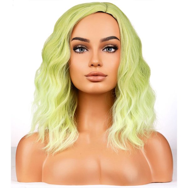 BERON Green Ombre Wigs for Women Short Curly Wavy Hair Wig Girls Green Color Movie Costume Cosplay Wig