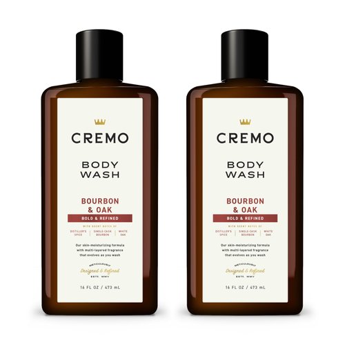 Cremo Rich-Lathering Bourbon & Oak Body Wash, A Sophisticated Blend of Distillers Spice,16 Fl Oz (2-Pack), Packaging may vary