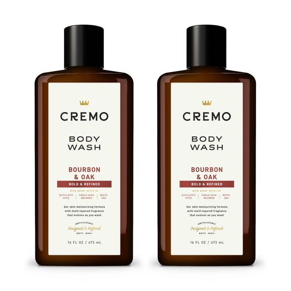 Cremo Rich-Lathering Bourbon & Oak Body Wash, A Sophisticated Blend of Distillers Spice,16 Fl Oz (2-Pack), Packaging may vary