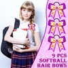 MTLEE 9 Pcs 7.5 Inch Purple Softball Ribbon Hair Bows Cheer Hair Bows Elastic Scrunchies Hair Bands Cheerleader Bows Volleyball Sports Ball Ponytail Holder Sport Hair Accessories for Girl Player