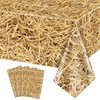 PTECDROTS 4 Pcs Straw Tablecloth Rectangular Straw Table Cover Waterproof Farm Table Cloth Hay Stacks for Farm Party Decorations Cowboy Western Theme Party Supplies, 51 x 106 inch