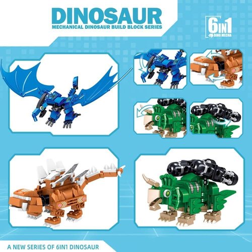 ENHANA 6 in 1 Building Block Dinosaur Robots Building Bricks Robot Building Toys Dinosaur Mecha Build Kit STEM Learning Building Blocks Sets Birthday Gifts for Kids Children Boys Girls Age 6-12