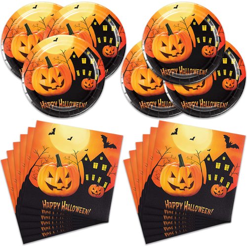 40Pcs 2024 Halloween Decorations for Birthday Plates+Napkins Dinnerware for 2024 Halloween Party Favor (pumpkin)