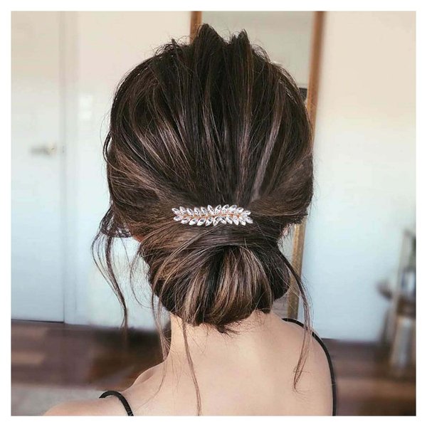 Allereyae Crystal Wedding Hair Clip Barrette Rhinestone Leaf Hair Barrette Clip Gold CZ Bling Bridal Headpieces Decorative Head Clip Headwear Bridal Hair Accessories for Women (Gold)