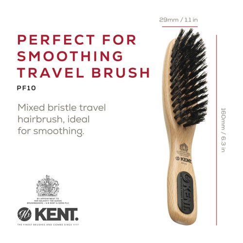 Kent PF10 Natural Boar Bristle Brush - Hair Straightening, Styling and Smoothing for Short to Medium Length Hair, Travel-Friendly