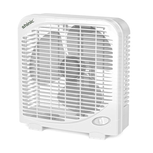 shinic 10 inch Tabletop Box Fan for Bedroom, 2 Speeds, Table Fan with Strong Airflow, Energy Efficient Small Box Fan, Portable Kitchen Exhaust Fan for Bedroom Bathroom Office, White