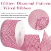 HUIHUANG Pink Glitter Wired Ribbon for Christmas Tree 2.5 inch Light Pink Diamond Mesh Wire Ribbon for Tree Decoration, Wreaths, Garland, Gift Wrapping, Bows Making, Home Decor -10 Yards