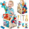 Toddler Tool Set - 33 PCS Wooden Kids Tools with Box / Bench / Tool House, Montessori Educational Pretend Play Preschool Toys Gifts for 2 3 4 5 Year Old Boy Girl Kids, STEM Fine Motor Skills Tool Set