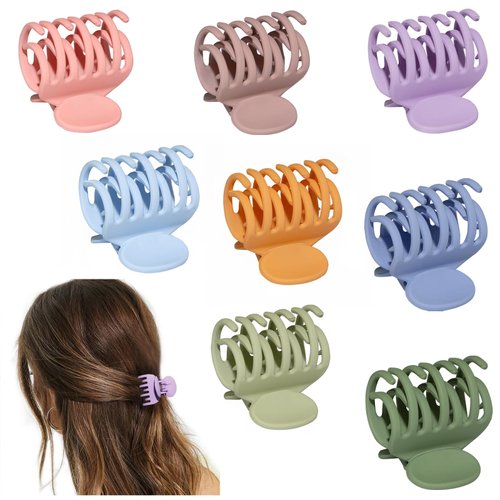 8PCS Claw Clips for Thin Hair Women, 1.6" Matte Medium Hair Claw Clips for Thin Fine Thick Hair Strong Hold Double Row Teeth Hair Clips Cute Jaw Clamps Short Hair Styling Accessories (Bright Color)