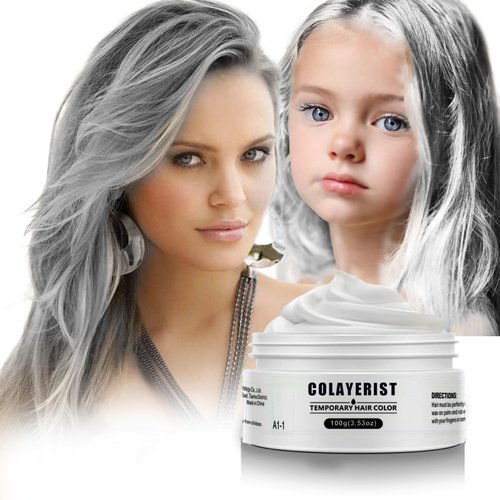 COLAYERIST White Hair Color Wax, Temporary Washable Hair Color Dye for Kids, Temporary Dye Wax Natural Hairstyle Cream Hair Pomades for Women & Men Party Cosplay Halloween