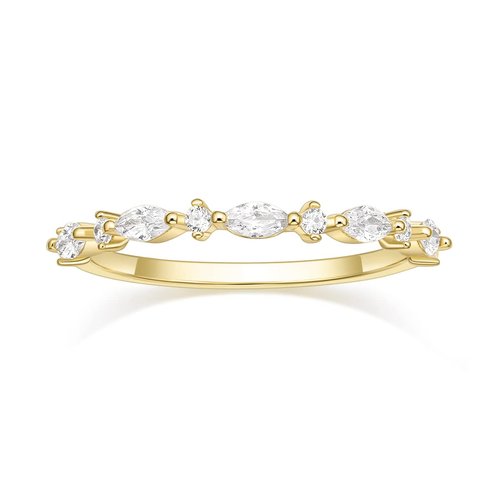 SHINYSO 14K Gold Plated Wedding Band for Women Thin Stacking Ring Half Cubic Zirconia Eternity Engagement Ring Size 7