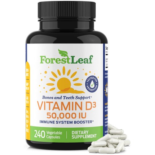 ForestLeaf Vitamin D3 50000 IU - Bone Health and Immune Support - Small Easy to Swallow Vegetable...