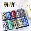 Nail Foil Transfer Stickers Plaid Design Nail Art Decals Adhesive Christmas Foil Stickers Nail Supplies for Women Girls DIY Manicure Tip Decoration Party Supplies (10 Rolls Mix Styles)