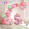 7pcs Pink Crown Dinosaur Balloons, Girl Dinosaur Birthday Number Mylar Foil Balloon Pink Dinosaur 5th Birthday Party Supplies Decorations (5th)