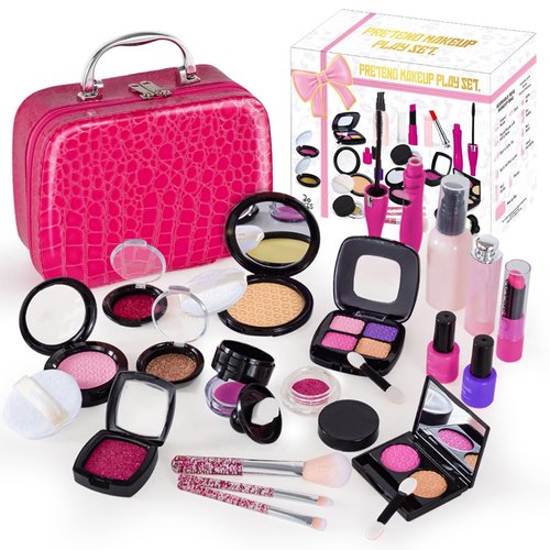 Pretend Makeup Kit for Toddlers Girls, 22PCS Kids Pretend Play Makeup Set for Little Girls, Fake Makeup Set with Cosmetic Case, Christmas Birthday Present Gift for Kids Girls Age 3 4 5+