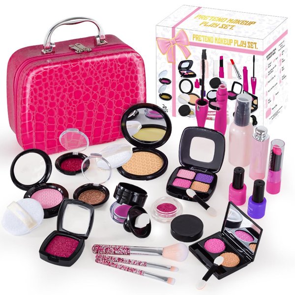 Pretend Makeup Kit for Toddlers Girls, 22PCS Kids Pretend Play Makeup Set for Little Girls, Fake Makeup Set with Cosmetic Case, Christmas Birthday Present Gift for Kids Girls Age 3 4 5+