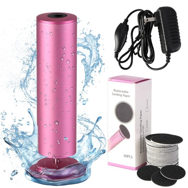 Electric Foot File Callus Remover, Dermave Electric Foot Callus Remover, Electric Foot File, Speed Adjustable Foot File with 60pcs Sanding Discs Dead Cracked Skin Calluses for Men and Women (Pink)