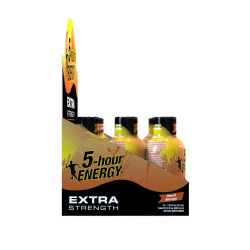 5-hour ENERGY Shot, Extra Strength, Peach Mango, 1.93 Ounce,12 Count
