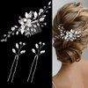 Crystal Wedding Hair Accessories - Hair Comb with Rhinestone Hair Pins and Pearls for Bride, Bridesmaids, Flower Girls (Silver)