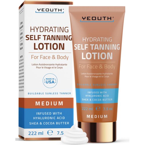 YEOUTH Face Self Tanner Medium New 2024 Self Tanning Lotion for Face and Body, Non Toxic Sunless Tanner with Cocoa and Shea Butter, Hydrating Gradual Tanning Lotion 7.5 oz