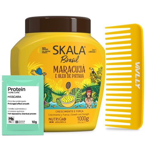 Skala Passion Fruit & Patauá Oil (Maracuja) Hair Care, 1000g - Brazilian Treatment Cream - Sulfate, Paraben, Silicone Free - Home Care Protein + Free Comb (Comb Color May Vary).