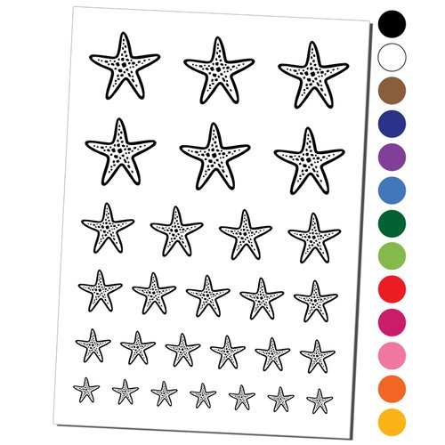 Starfish Sea Star Temporary Tattoo Water Resistant Fake Body Art Set Collection - Dark Blue (One Sheet)