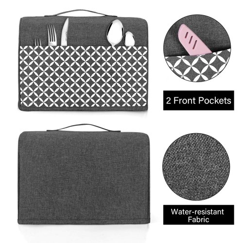 Yarwo 2 Slice Toaster Cover with Pockets and Top Handle, Nylon Toaster Cover Fits for Most Standard 2 slice Toasters, Gray with Grid