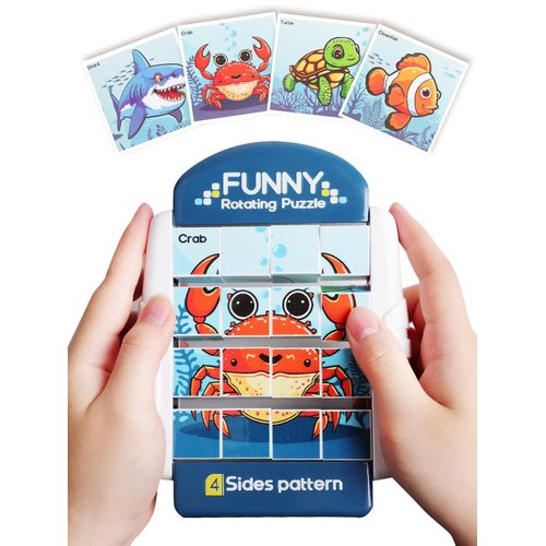 Fullware 16-Piece Rotating Puzzles for Kids 4-6, Toddlers Puzzles 2-4, Road Trip, Airplane Activities Game, Travel Toys - Brain Teaser, Fine Motor Skills - Birthday Gifts Boys & Girls - Marine Life