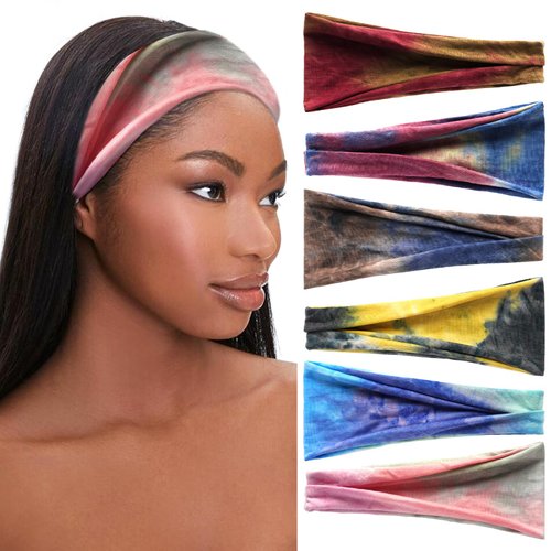 SAWINDA 6 Pack Boho Headbands for Women Tie Dye Short Head Bands for Women's Hair Elastic Twist Knotted Head Wraps Soft Fabric Head Bands Yoga Running Workout Bandanas Headbands Accessories